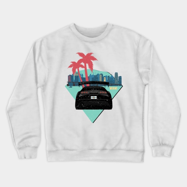 Supra 2JZ Turbo JDM Tuning Car 90s Tropical Miami Crewneck Sweatshirt by Automotive Apparel & Accessoires